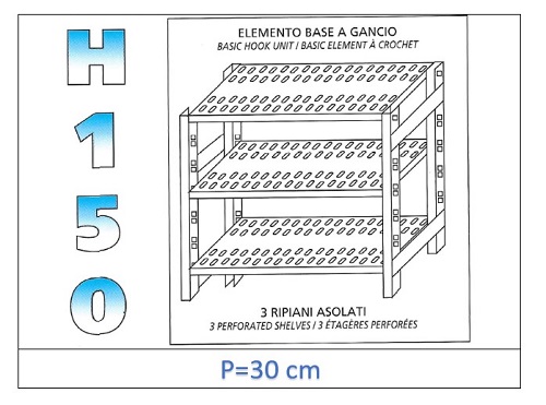 Estante con estantes ranurados 150 H- Profundidad 30cm