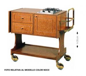 CL2750CA Wooden flambè trolley 1 plate 2 carbon burners