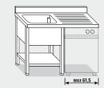 EUG1416-12 lavatoio per lavast. su gambe ECO cm 120x60x85h 1v sg dx - ripiano inferiore