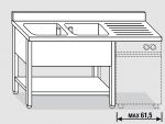 EUG1446-16 lavatoio per lavast. su gambe ECO cm 160x60x85h 2v sg dx - ripiano inferiore