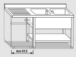 EUG1456-16 lavatoio per lavast. su gambe ECO cm 160x60x85h 2v sg sx - ripiano inferiore