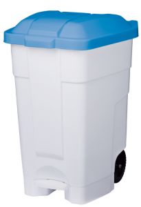 T102045 Conteneur à pédale mobile en plastique blanc-bleu 70 litres (pack de 3 pièces)