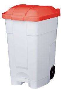 T102047 Conteneur à pédale mobile en plastique blanc-rouge 70 litres (pack de 3 pièces)