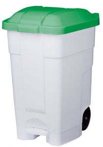 T102048 Conteneur à pédale mobile en plastique blanc-vert 70 litres (pack de 3 pièces)