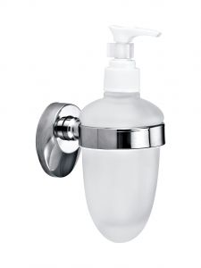 T105216 Porte-savon liquide mural en acier inoxydable AISI 304 satiné et verre