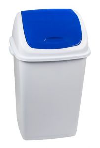 T909055 Poubelle en polypropylène blanc avec couvercle basculant bleu 50 litres (pack de 6 pièces)