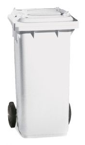 00005053 120 L white waste bin with pedal and bag tensioning ring