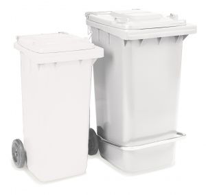 00005295 240 L white waste bin with pedal and bag tensioning ring